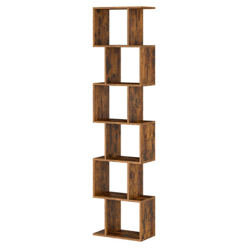 Boekenkast met 6 niveaus vrijstaand als roomdivider | Bruin | 24x40x191 cm