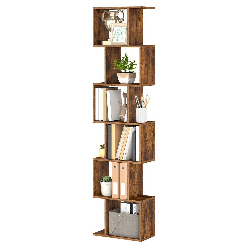 Bücherregal mit 6 Fächern freistehend als Raumteiler | Braun | 24x40x191 cm