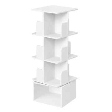 Boekenkast met 4 niveaus, draaibaar staand rek met open vakken | Wit | 40x40x124,6 cm
