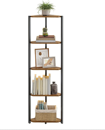 Bruine boekenkast met 5 niveaus - houten opbergrek - 24,8 x 48 x 146,6 cm