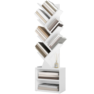 Boomvormig boekenrek, boekenkast | Wit | 38x20,3x123,2 cm