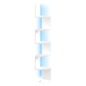 Hoekrek met ledverlichting, 5 niveaus, afstandsbediening | Wit | 20x20x126 cm
