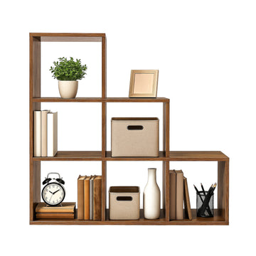 Boekenkast met 6 vakken, opbergsysteem voor woonkamer | Bruin | 97,5x29x97,5 cm