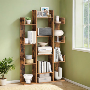 Boekenkast met 13 vakken, opbergrek | Vintagebruin | 86x25x140 cm