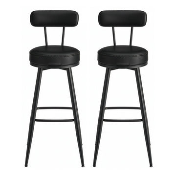 2 barhockers met rugleuning en draaifunctie, kunstleer | Zwart | 56x56x101,5 cm