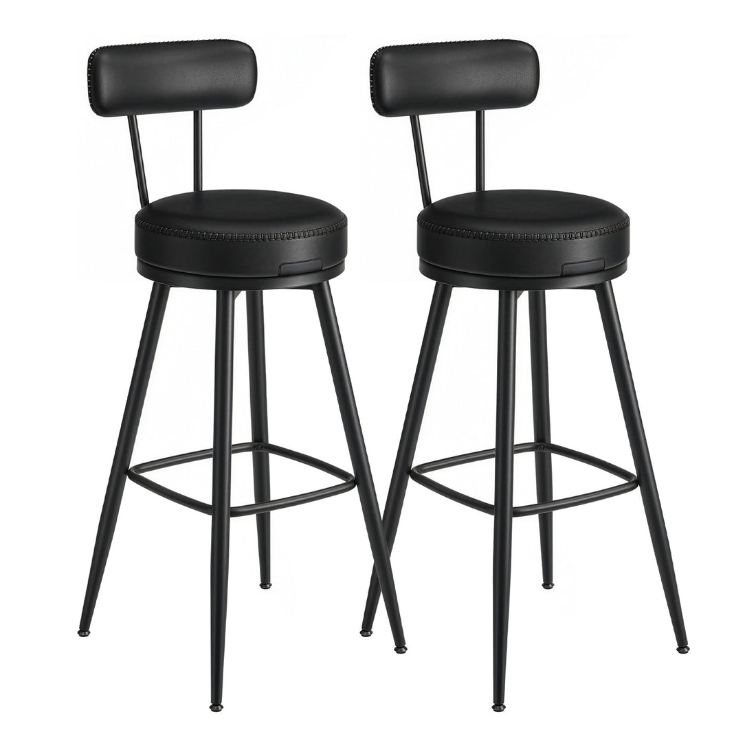 2 Barhocker mit Rückenlehne und Drehfunktion, Kunstleder | Schwarz | 56x56x101,5 cm