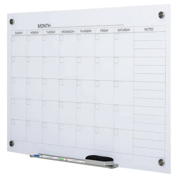 Glazen kalenderbord - Maandplanner met markers | Kleur: Wit | Afmetingen: 90x60x0.2 cm