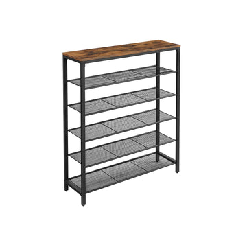 Schoenenrek vintage bruin-zwart - spaanplaat en staal - 100 x 30 x 110 cm