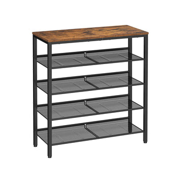Schoenenrek - 5 niveaus - spaanplaat/staal - vintage bruin-zwart - 75 x 30 x 93 cm