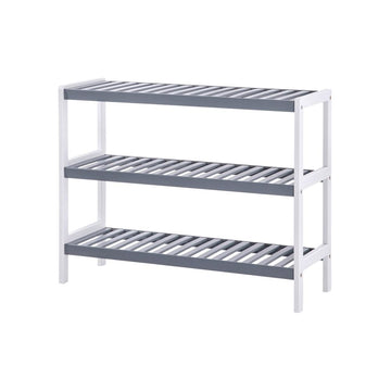 Schoenenrek met 3 planken van bamboe, wit/grijs, 70 x 55 x 26 cm