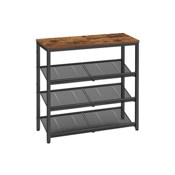 Schoenenrek vintage bruin-zwart - spaanplaat en staal - 30 x 75 x 73 cm