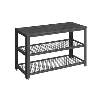 Schoenenbank met 2 roosterplanken, zwart, 30x73x45 cm – spaanplaat & staal