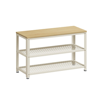 Schoenenbank met opbergruimte – spaanplaat/staal – eikenbeige/wit – 30 x 73 x 45 cm