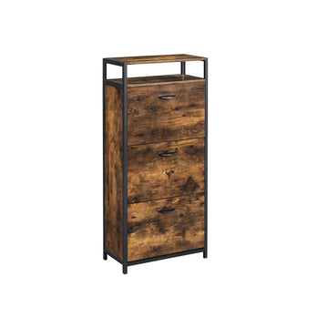 Schoenenkast vintage bruin-zwart - spaanplaat & staal - 60 x 30 x 130 cm - anti-kantel