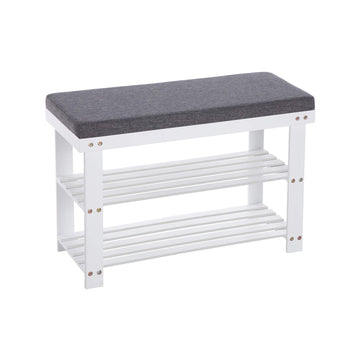 Bamboe schoenenbank wit-grijs - entreebankje met opbergruimte - 71 cm