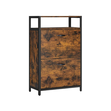 Schoenenkast met 2 deuren - schoenenrek - spaanplaat/staal - vintage bruin-zwart - 60 x 30 x 95 cm