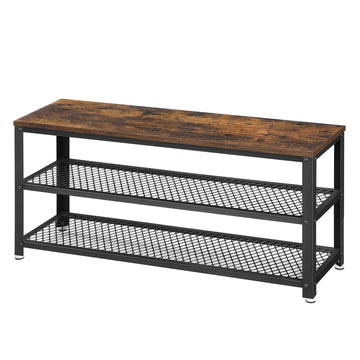 Schoenenbank met metalen frame, 2 legplanken | Vintagebruin-zwart | 100x30x45 cm