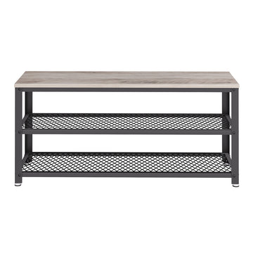 Zitbank met metalen frame en schoenenrek met 2 planken | Greige-Zwart | 100x30x45 cm