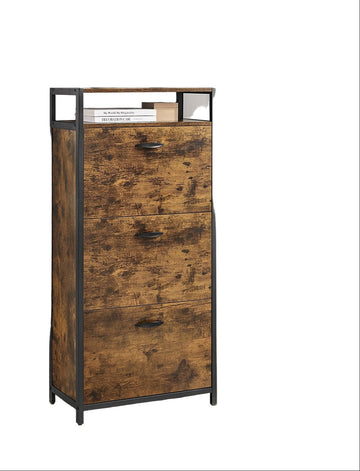 Schoenenkast - schoenenopberger - ruimtebesparend - bruin/zwart - 60 x 30 x 130 cm