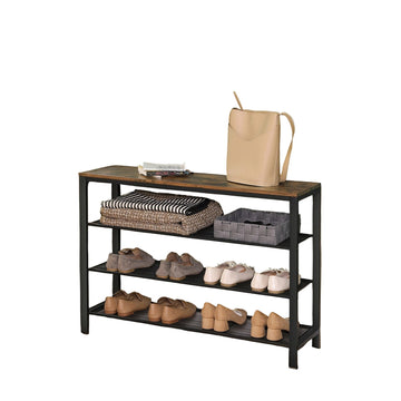 Schoenenrek - Opbergrek - Staal en spaanplaat - 100 x 30 x 72 cm - Vintage bruin/zwart