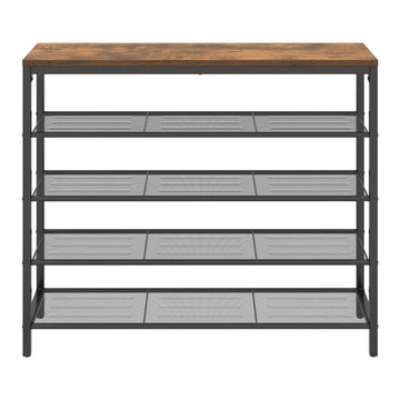 Metalen schoenenrek met 4 niveaus en legplank | Donkerbruin/Vintage | 100x30x92,5 cm
