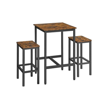 Vintage bartafelset met 2 stoelen - ruimtebesparend - bruin-zwart, 60x60x90 cm
