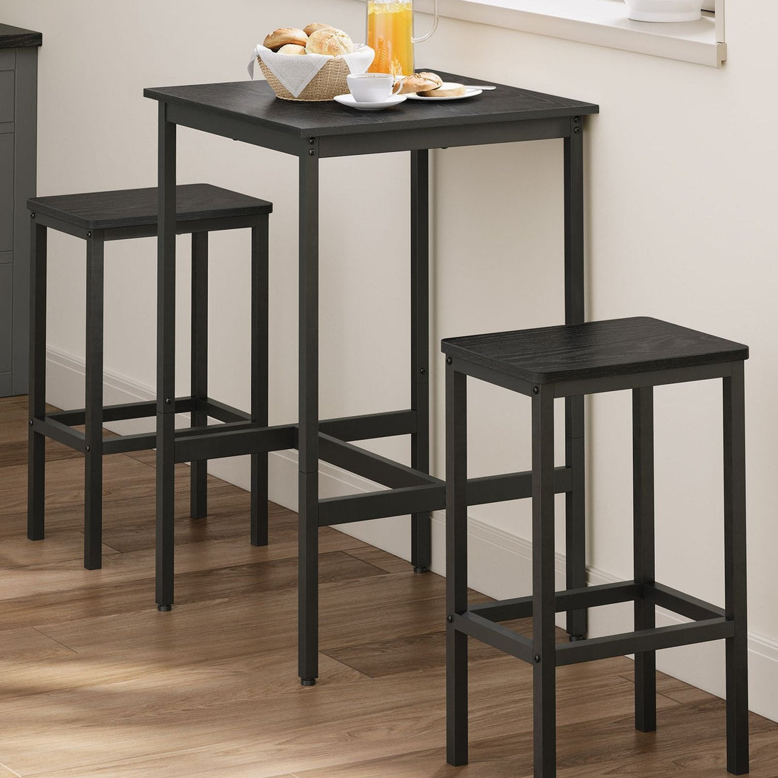 Barbord med stolar – spånskiva och stål – 60x60x90 cm