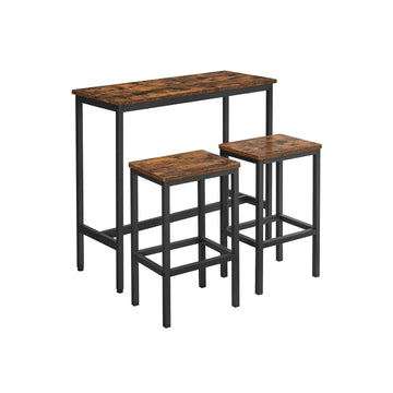 Vintage bruine-zwarte bartafelset 3-delig - spaanplaat staal - 100x40x90 cm