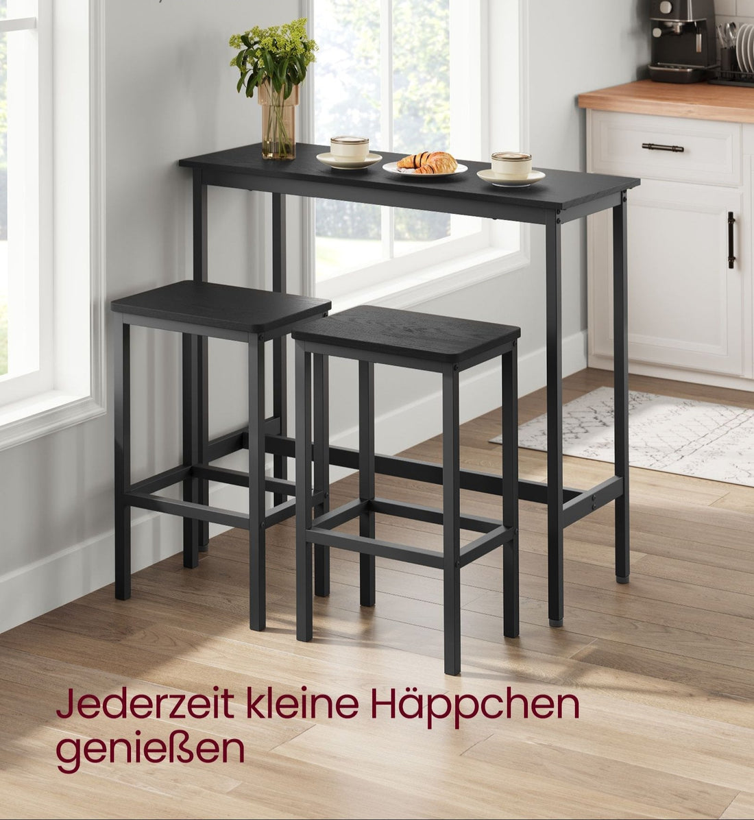 Bartisch- und Barhocker-Set – platzsparend – Tisch 100x40x90 cm, Hocker 40x30x65 cm