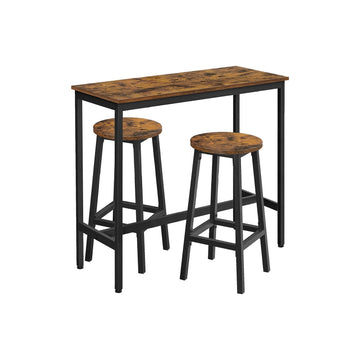 Bartafelset met barkrukken - Vintage bruin/zwart - ruimtebesparend - 40x100x90 cm