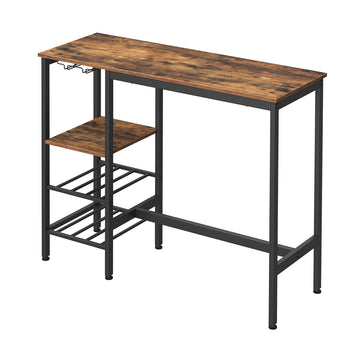 Bartafel met wijnglas- en flessenhouders | Vintagebruin-Zwart | 110x40x90 cm