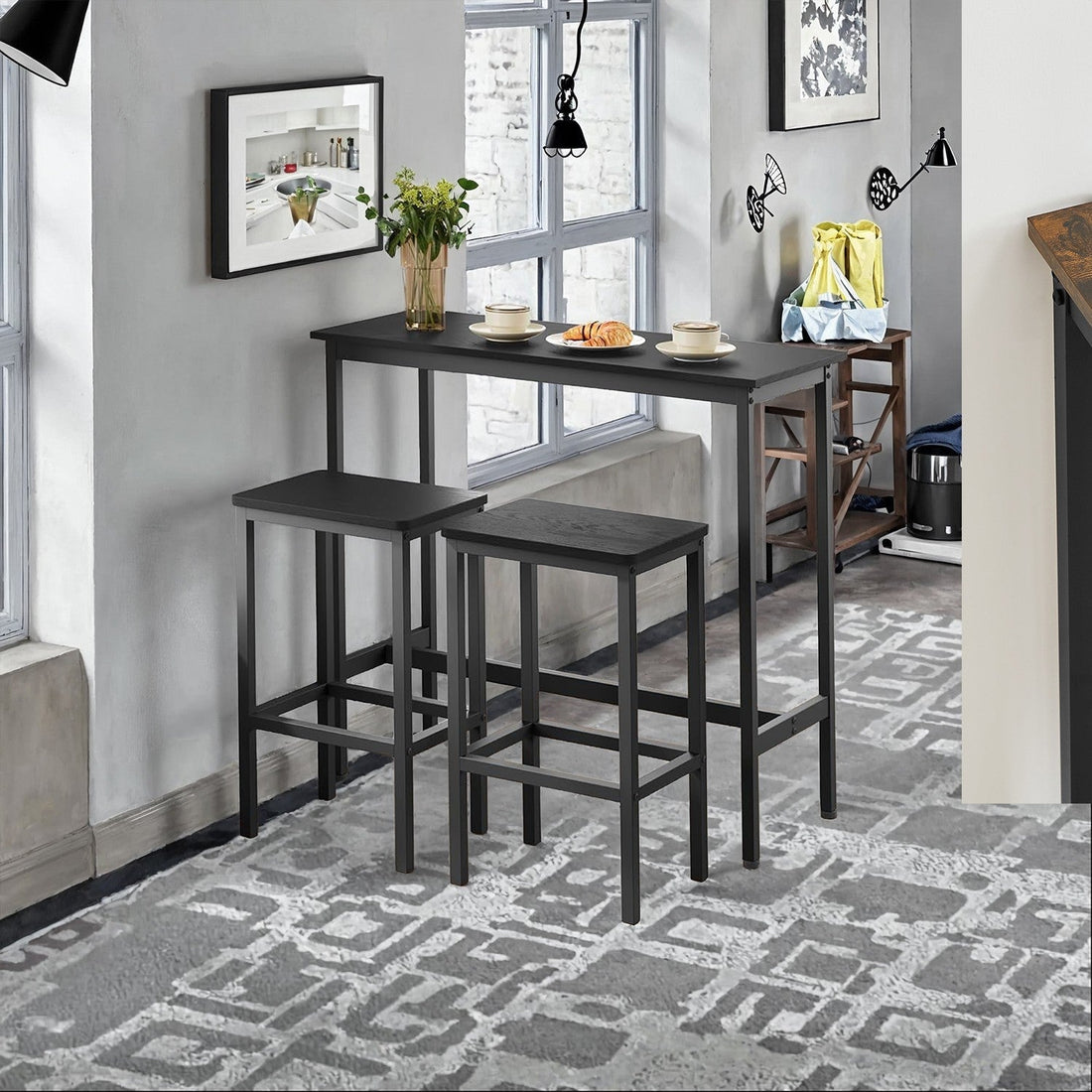 Bartisch-Set mit Hockern - Stehtisch - Essgruppe - Platzsparend