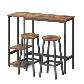 Bartafelset met plank en 2 barkrukken, metalen frame | Bruin-Zwart | 110x40x90 cm