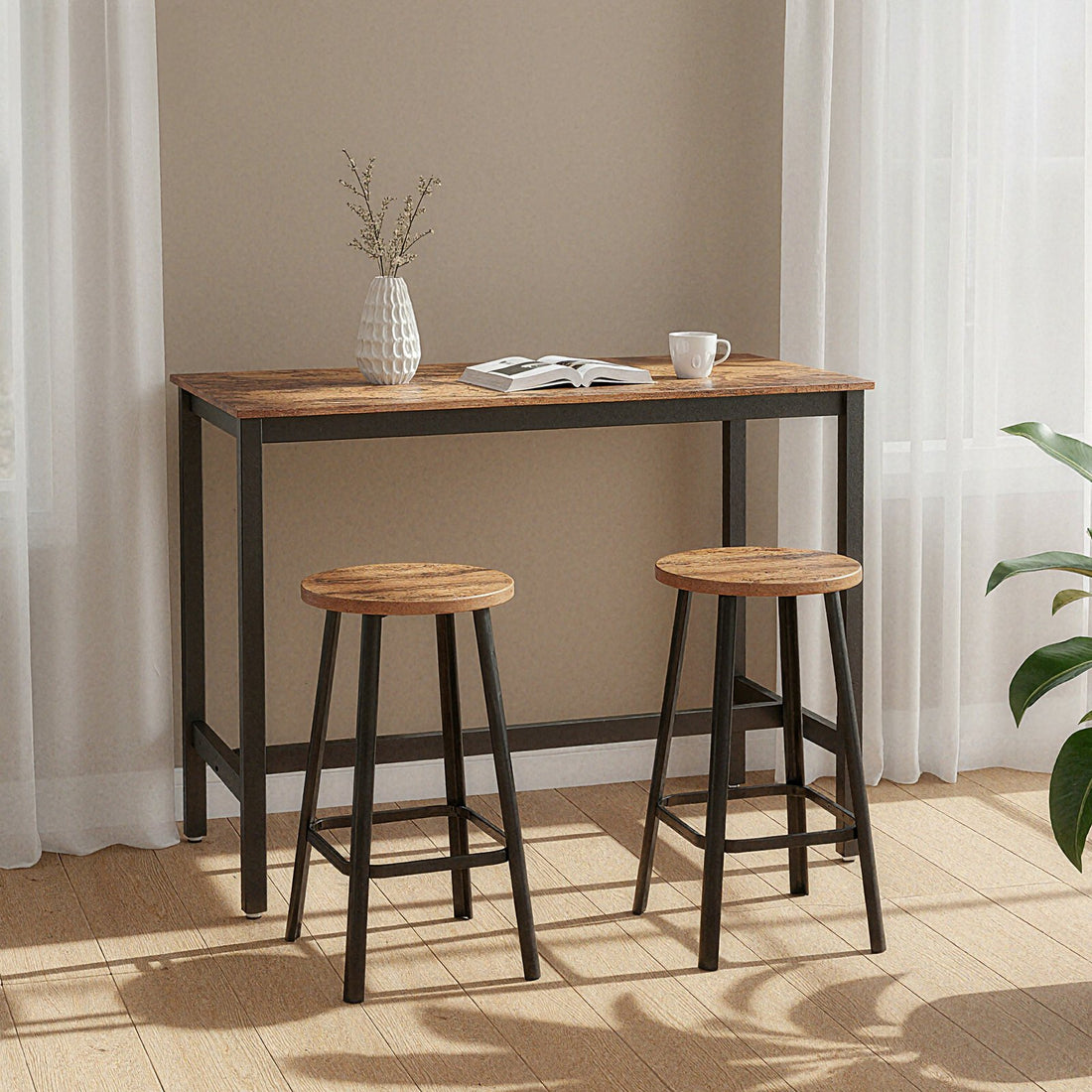 Bartisch im Industrial-Stil | Dunkelbraun/Vintage | 120x60x90 cm