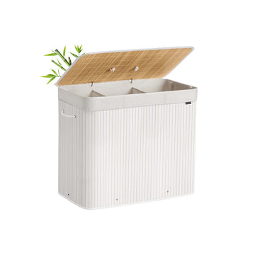Bamboe wasmand - wasmand met deksel - witte opbergmand - 70x40x61 cm