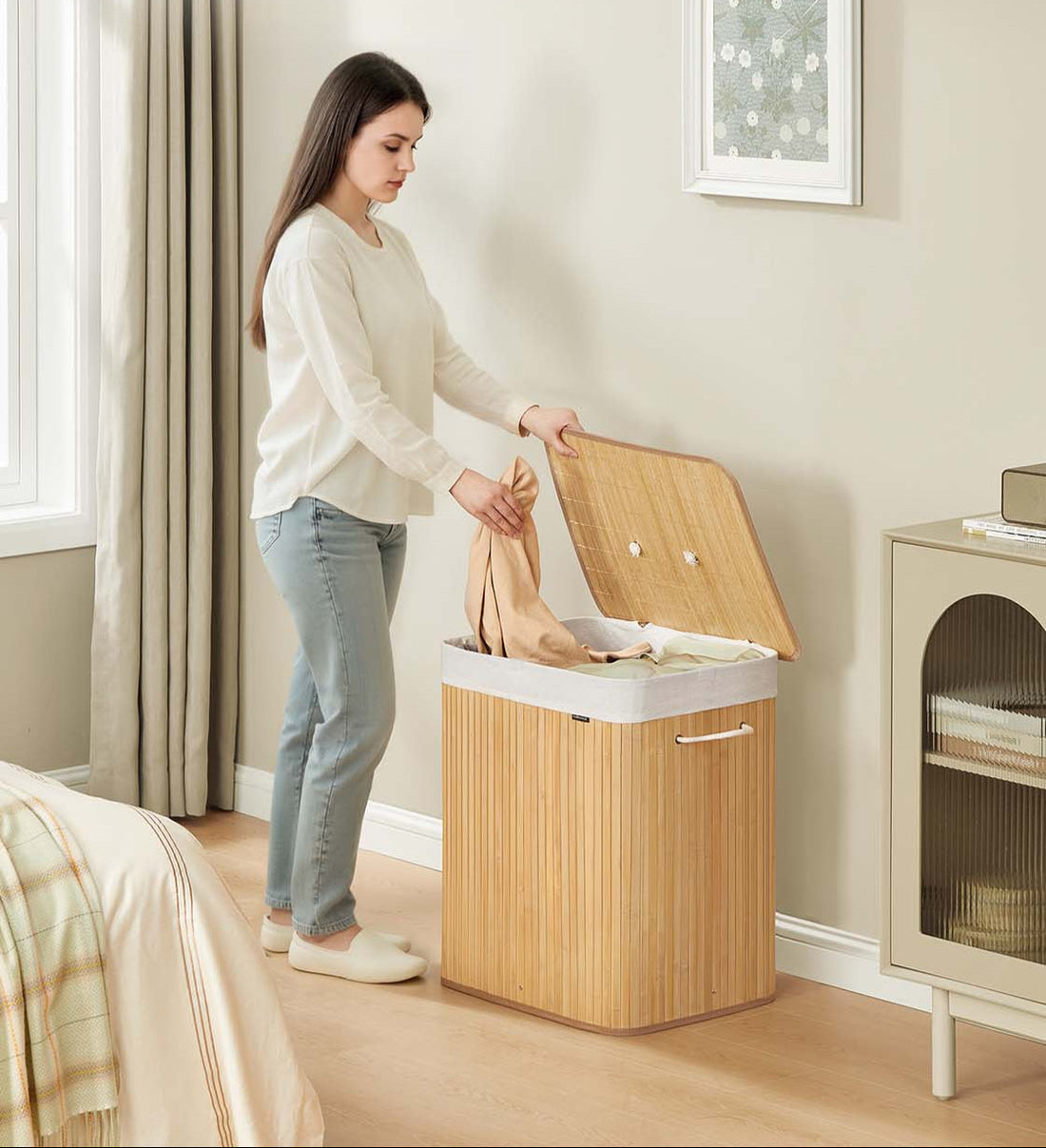 Wäschekorb aus Bambus mit Sack – 50 x 40 x 61 cm – umweltfreundlich
