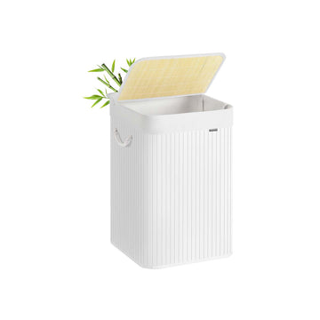 Witte bamboe wasmand met deksel - 40 x 40 x 61 cm