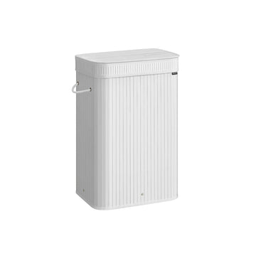 Wasmand met bamboe deksel 72 l - wolkenwit - 31,5 x 42,5 x 61 cm