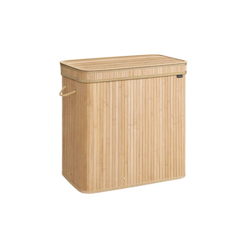 Wasmand met deksel van bamboe 150 liter | Naturbeige | 62,5x41,5x61 cm