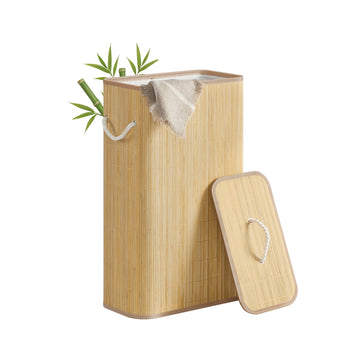 Bamboe wasmand met deksel en uitneembare zak | Natuur | 40x22x70 cm