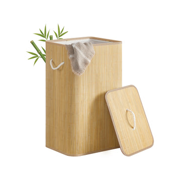 Bamboe wasmand met deksel en uitneembare zak | Naturel | 40x32x70 cm