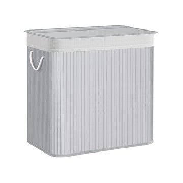 Wasmand met 3 vakken - Bamboe - 150 l - Grijs - 60 x 40 x 61,5 cm