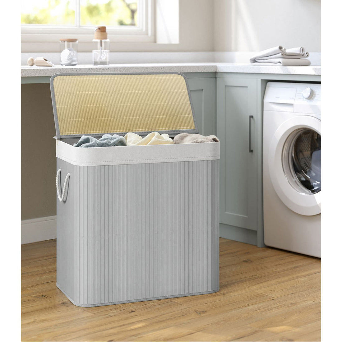 Wasmand met 3 vakken - bamboe - 60 x 40 x 61,5 cm
