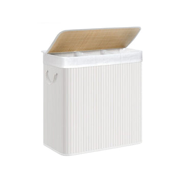 Wasmand met 3 vakken, inklapbaar, bamboe, naturel, 60 x 40 x 61,5 cm