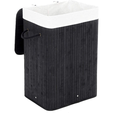 Opvouwbare bamboe wasmand 72 l zwart