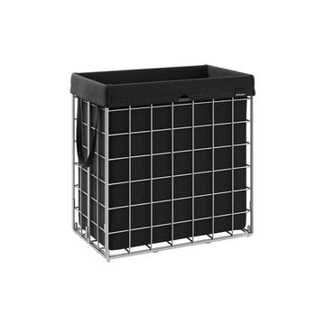 Wasmand 110 liter opvouwbaar met metalen draadframe | Zilver-zwart | 33x58x58 cm