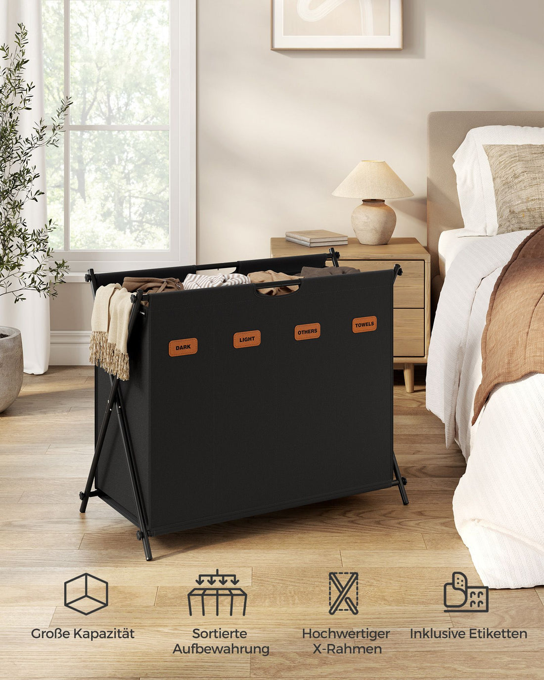 Wasmand 155 liter met 4 vakken | Tintenzwart | 40x79,9x66 cm