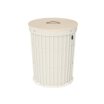 Wasmand met deksel grote capaciteit | Crèmewit | 46x46x61 cm