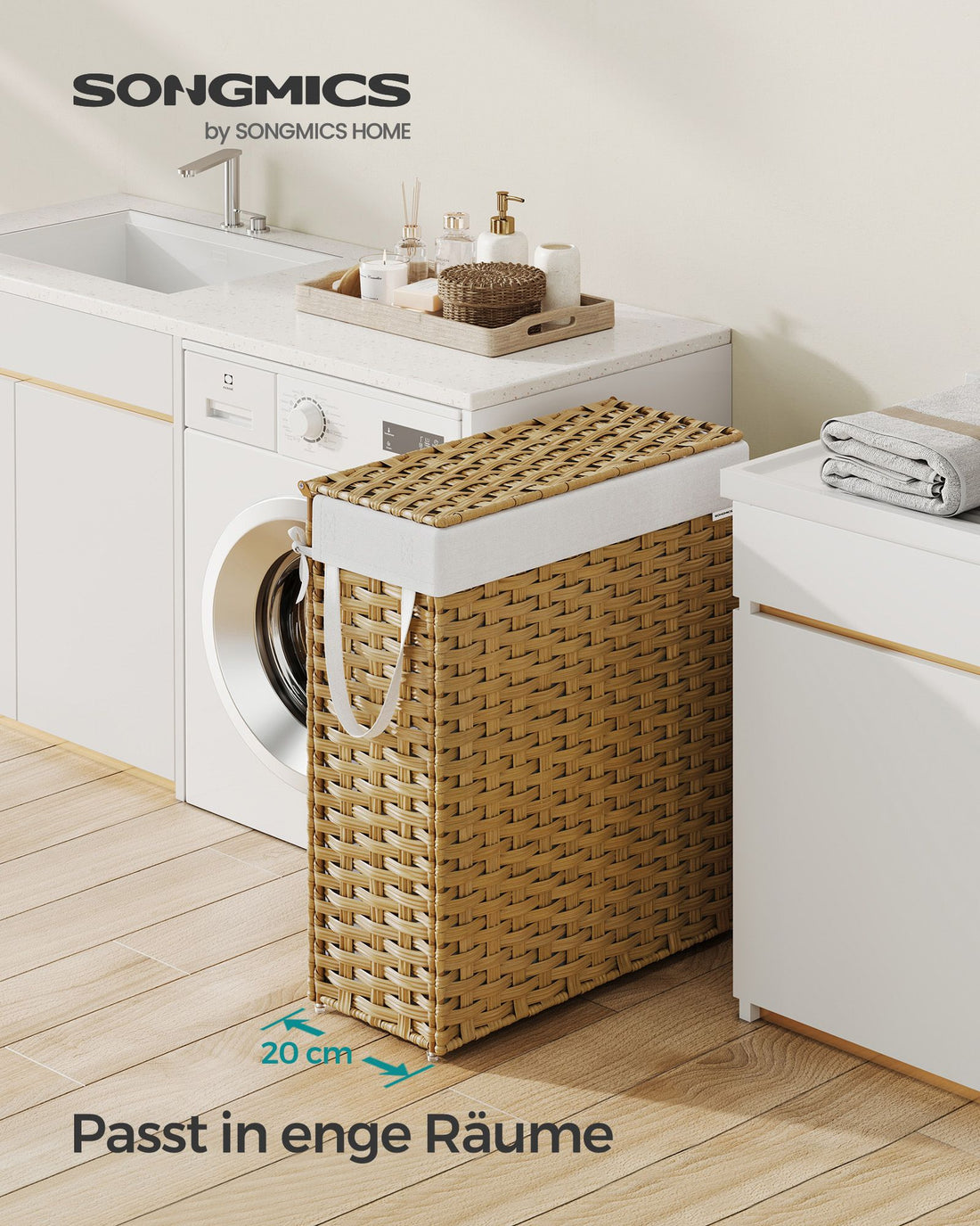 Wasmand 55 l van synthetisch rotan | Pastelgeel | 46x20x61 cm