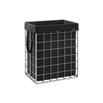 Wasmand 90 liter inklapbaar metalen draadframe | Zilverkleurig-zwart | 33x48x58 cm